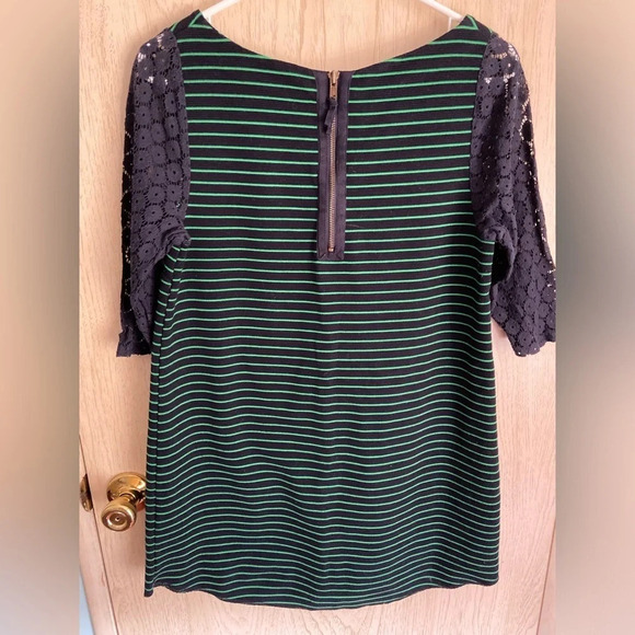 Postmark Anthropologie Women’s Medium Blue Green Striped Cute Top Shirt Lace - Picture 8 of 10